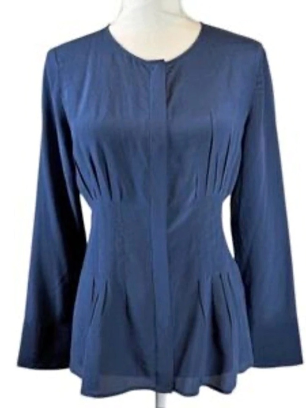 EUC Club Monaco Navy 100% Silk Blouse Size S